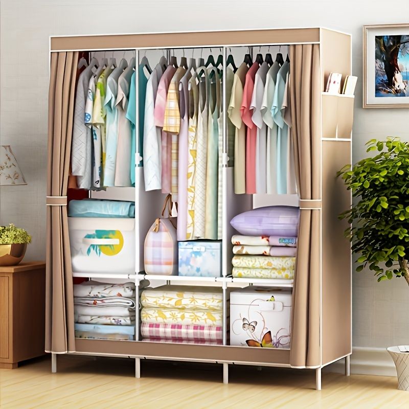Wardrobes – Temu Pertaining To Wardrobes With Cover Clothes Rack (Photo 14 of 15)