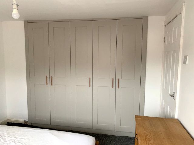 Wardrobes With Shaker Doors Painted In Farrow & Ball 'purbeck Stone' –  French Country – Bedroom – Other  Freebird Interiors | Houzz Uk Intended For Farrow And Ball Painted Wardrobes (View 9 of 15)