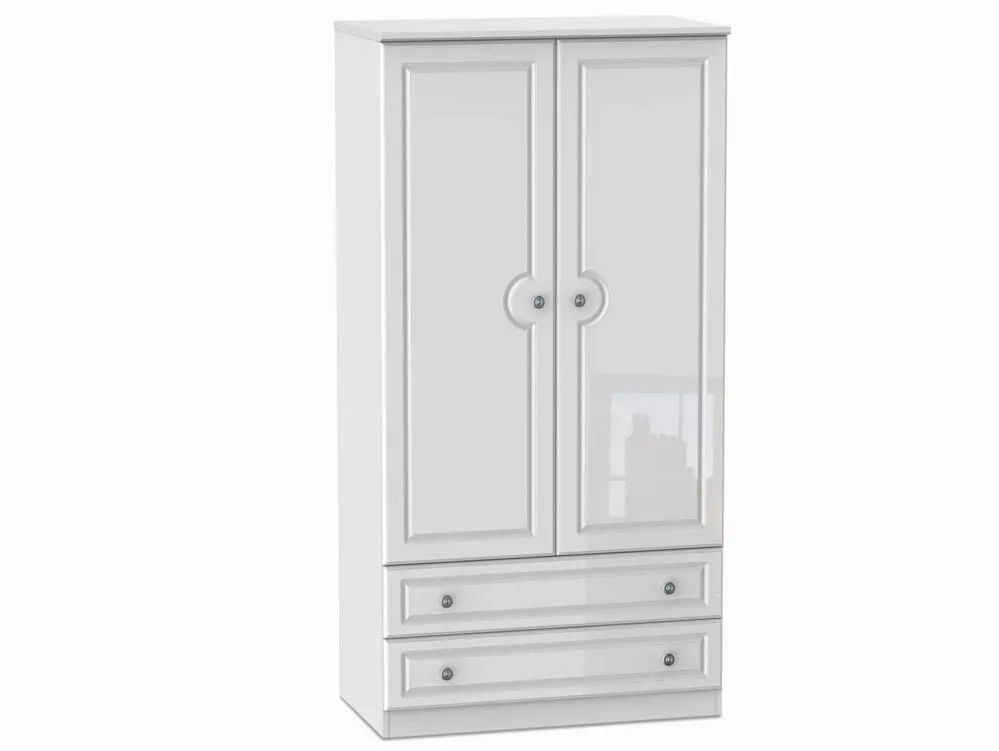 Welcome 3ft Pembroke White High Gloss 2 Door 2 Drawer Double Wardrobe  (assembled) With White Double Wardrobes (Photo 11 of 15)