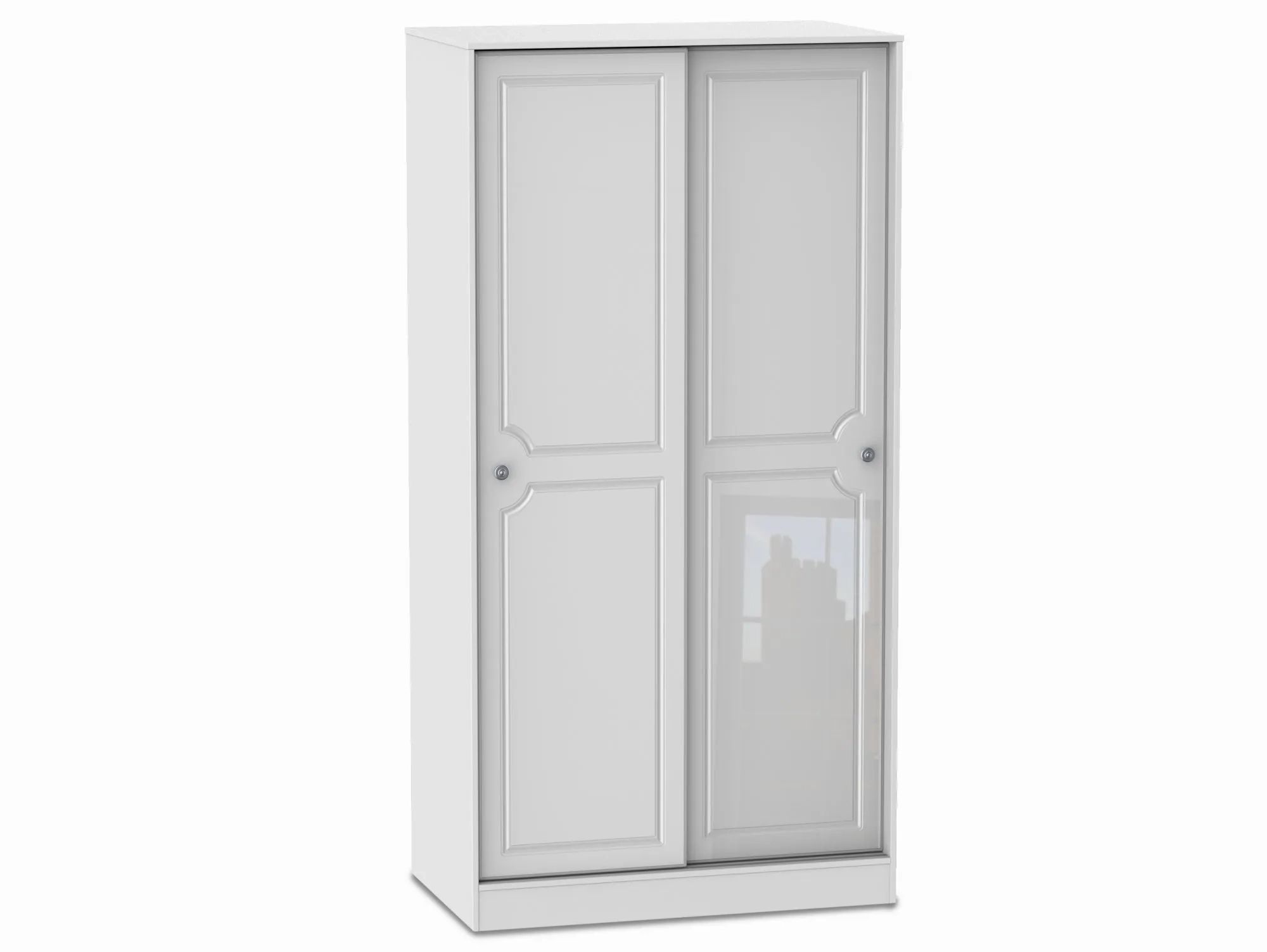 Welcome Pembroke White High Gloss Sliding Door Double Wardrobe (part  Assembled) Regarding Cheap Double Wardrobes (Photo 15 of 15)