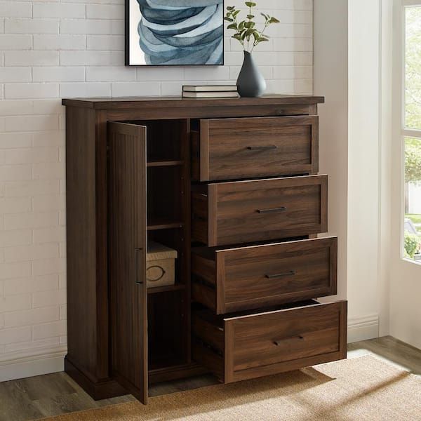 Welwick Designs 45 In. W. Dark Walnut Wood 4 Drawer And 1 Cabinet  Transitional Wardrobe Hd8909 – The Home Depot In Cheap Wardrobes And Chest Of Drawers (Photo 5 of 15)