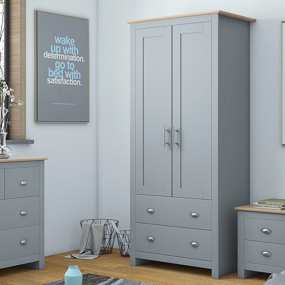 Westbury Traditional 2 Door 2 Drawer Combination Wardrobe – Matt Grey &  Light Oak – Furnished With Style With Regard To Chest Of Drawers Wardrobes Combination (Photo 2 of 15)