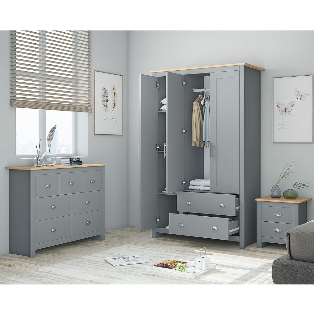 Westbury Traditional 3 Door Combination Wardrobe – Matt Grey & Light Oak –  Daily Deal Offers Intended For Wardrobes And Drawers Combo (View 11 of 15)