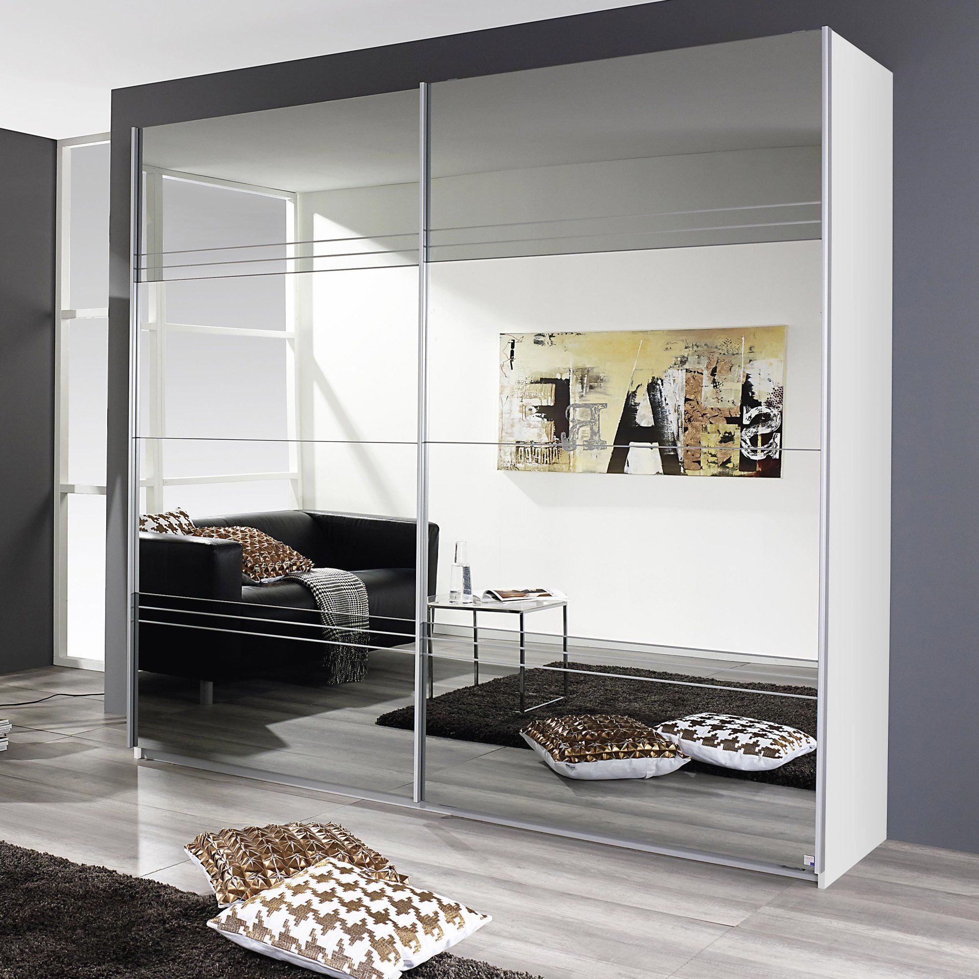 White Cleo Mirrored Door Gliding Door Wardrobe Intended For Cheap Mirrored Wardrobes (Photo 1 of 15)