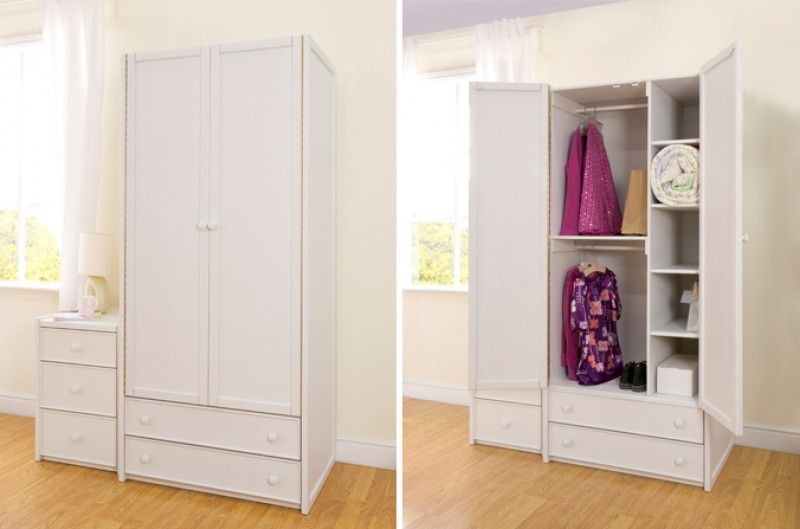 White Double Combi Wardrobe | Kids Bedroom Furniture | Childrens Bed  Centres | Childrens Bed Centres Inside Tall Double Hanging Rail Wardrobes (Photo 3 of 15)