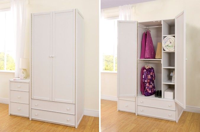 White Double Combi Wardrobe | Kids Bedroom Furniture | Childrens Bed  Centres | Childrens Bed Centres Pertaining To Childrens Double Rail Wardrobes (View 2 of 15)