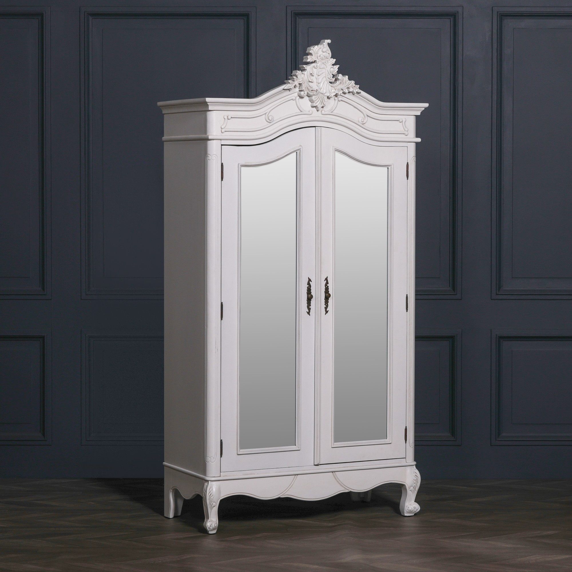 White Double Wardrobe Armoire French Style Mirror Doors Regarding French White Wardrobes (Photo 8 of 15)