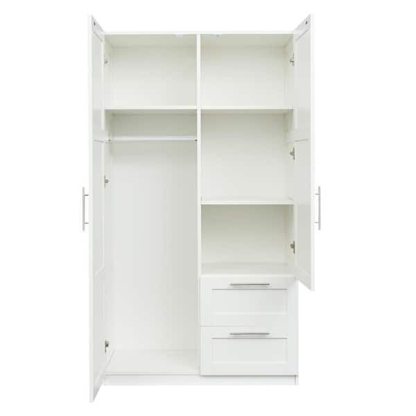 White Modern Armoire With 2 Doors, 2 Drawers And 5 Storage Spaces 70.87 In.  H X 39.37 In. W X 19.49 In. D Jys331s00071 – The Home Depot Regarding 2 Door Wardrobes With Drawers And Shelves (Photo 8 of 15)