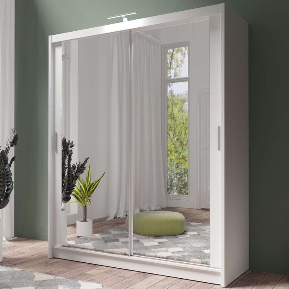 White Sliding Door Wardrobe With Mirrors 120cm/150cm/180cm/203cm Regarding Mirrored Wardrobes (View 13 of 15)