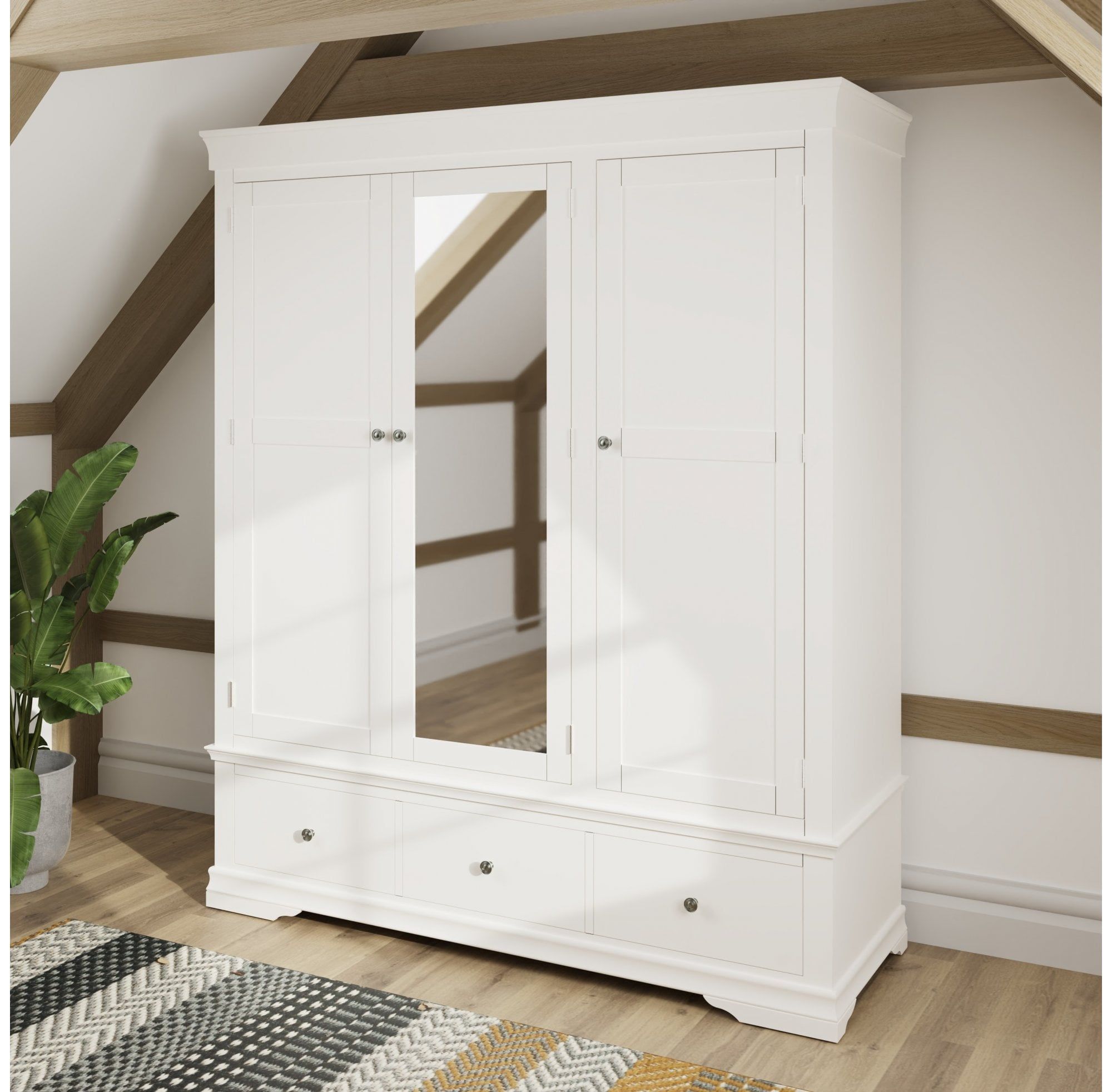 Whitecliff White 3 Door 3 Drawer Wardrobe – Furniture From Readers  Interiors Uk Intended For White 3 Door Wardrobes With Drawers (Photo 10 of 15)