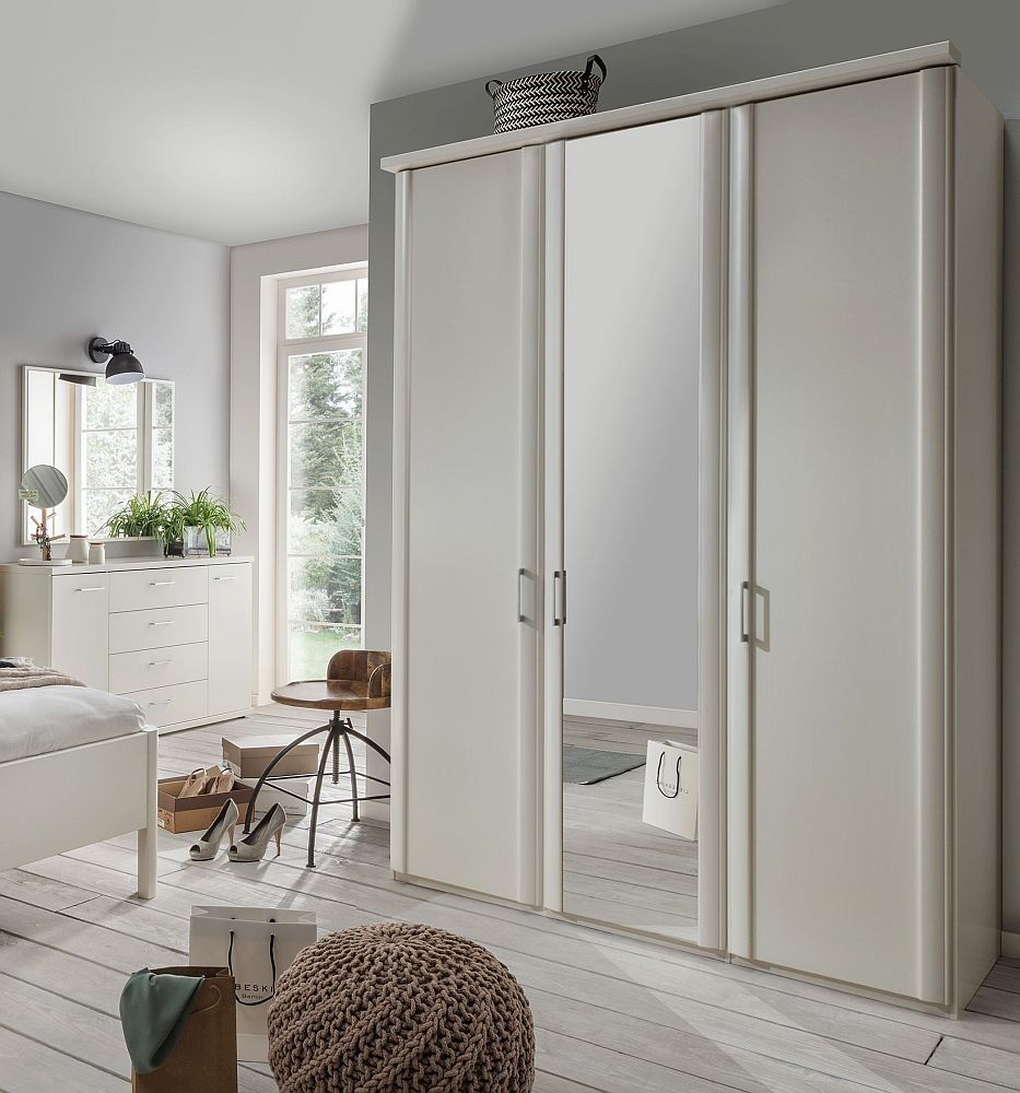 Wiemann Bern 3 Door Mirror Wardrobe In White – W 150cm – Cfs Furniture Uk In Three Door Wardrobes With Mirror (View 2 of 15)