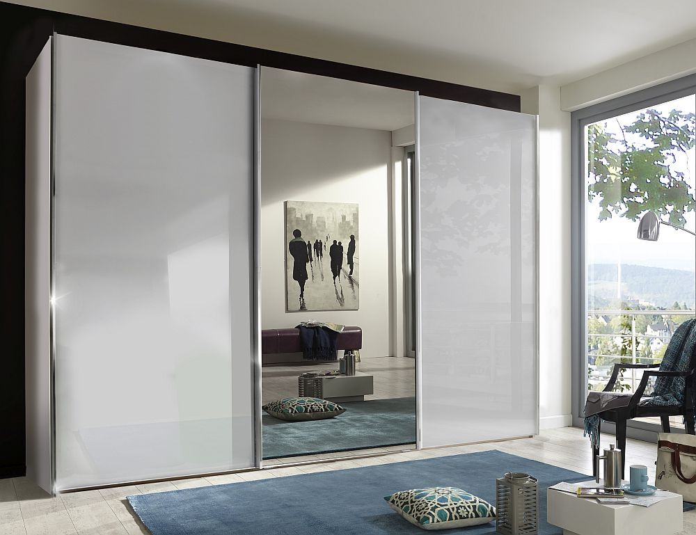 Wiemann Miami Plus 3 Door Mirror Sliding Wardrobe In White Glass – W 300cm  – Cfs Furniture Uk Pertaining To White 3 Door Mirrored Wardrobes (Photo 9 of 15)