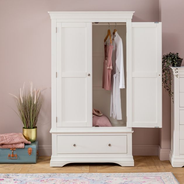Wilmslow White Painted 2 Door Double Wardrobe With Drawer | The Furniture  Market Intended For White 2 Door Wardrobes With Drawers (Photo 6 of 15)