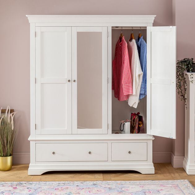 Wilmslow White Painted 3 Door Triple Wardrobe With Mirror | The Furniture  Market With Regard To Painted Triple Wardrobes (Photo 7 of 15)