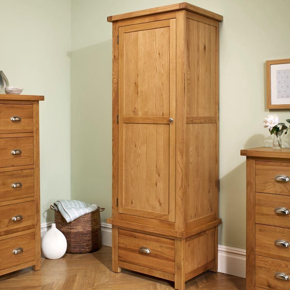 Woburn Oak Wooden 1 Door 1 Drawer Wardrobe | Happy Beds With Single Oak Wardrobes With Drawers (Photo 6 of 15)