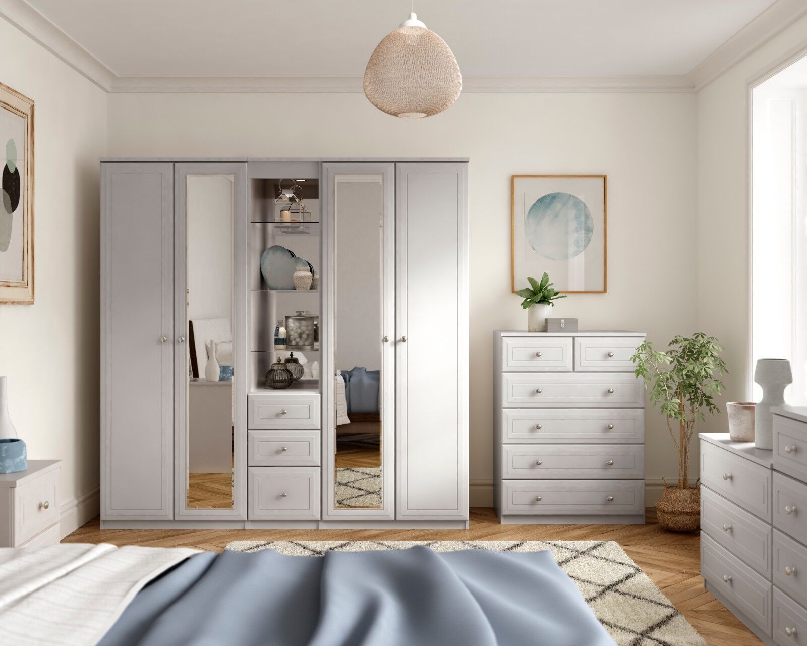 Wooden Chest Of Drawer White Wardrobe Bedside Boston Bedroom Furniture Set  | Ebay Inside Cheap White Wardrobes Sets (View 5 of 15)