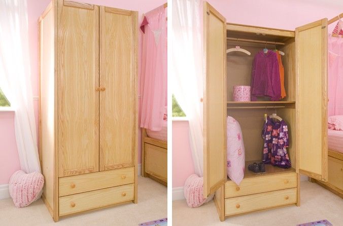Wooden Double Combi Wardrobe | Childrens Bed Centres For Childrens Double Rail Wardrobes (View 3 of 15)