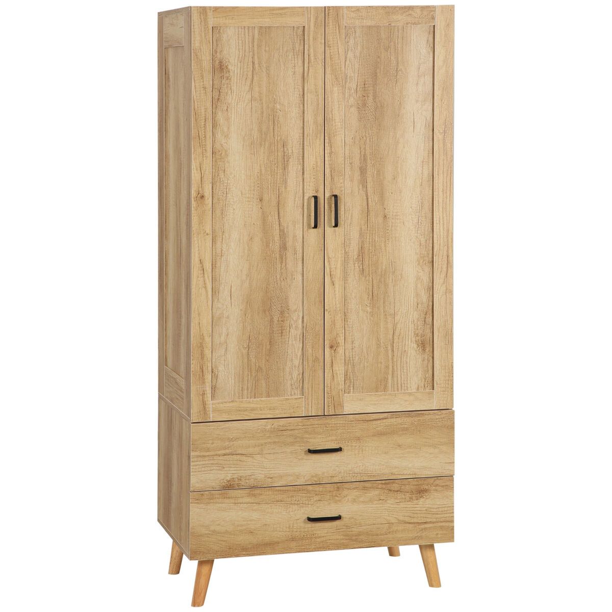 Wooden Wardrobe Double Door Closet Hanging Rail Clothing Storage Organiser  Shelf | Ebay Regarding Double Rail Oak Wardrobes (View 2 of 15)