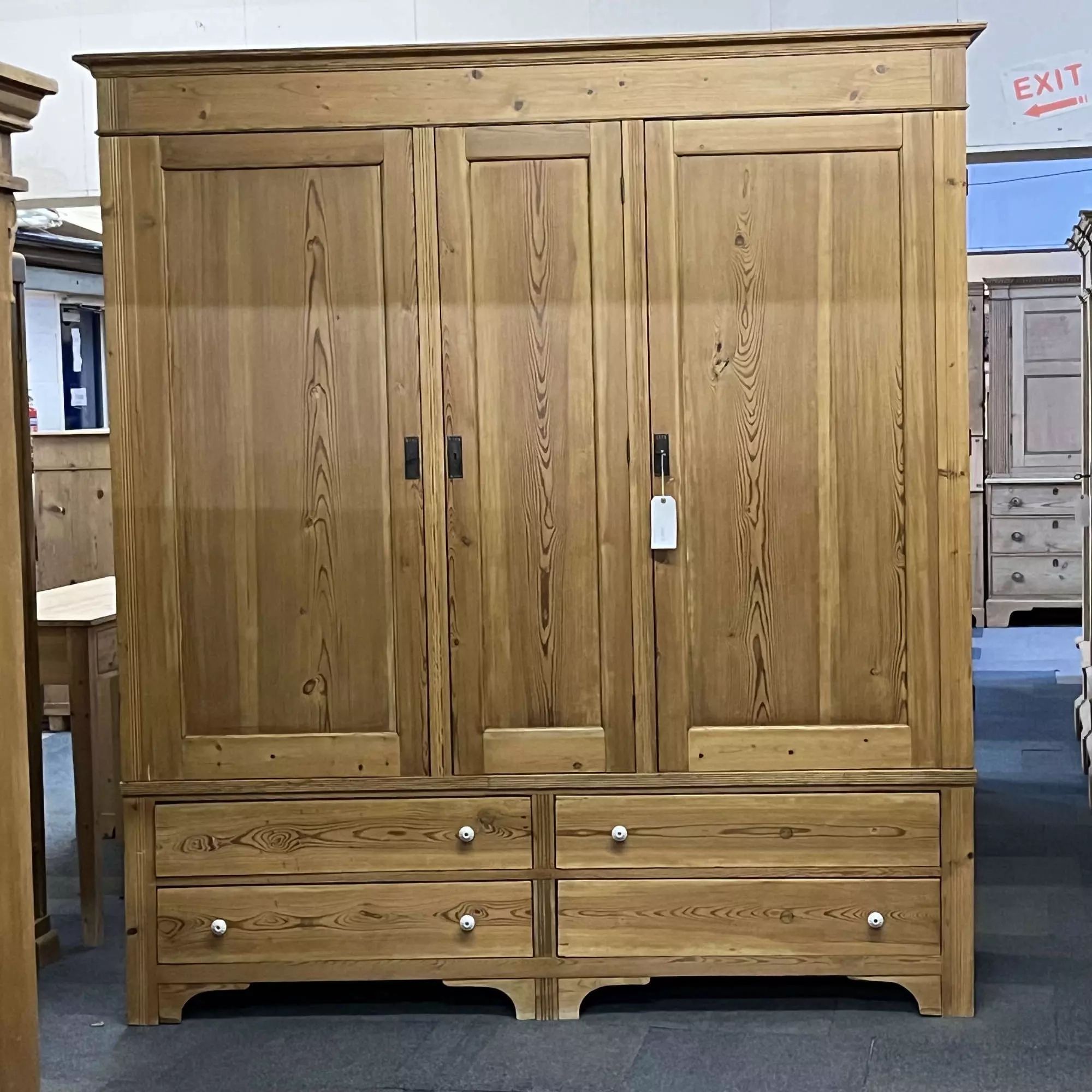 Xtremely Large East German Triple Antique Pine Wardrobe With 4 Drawers  (dismantles) In Antique Wardrobes & Armoires Regarding Large Antique Wardrobes (View 5 of 15)