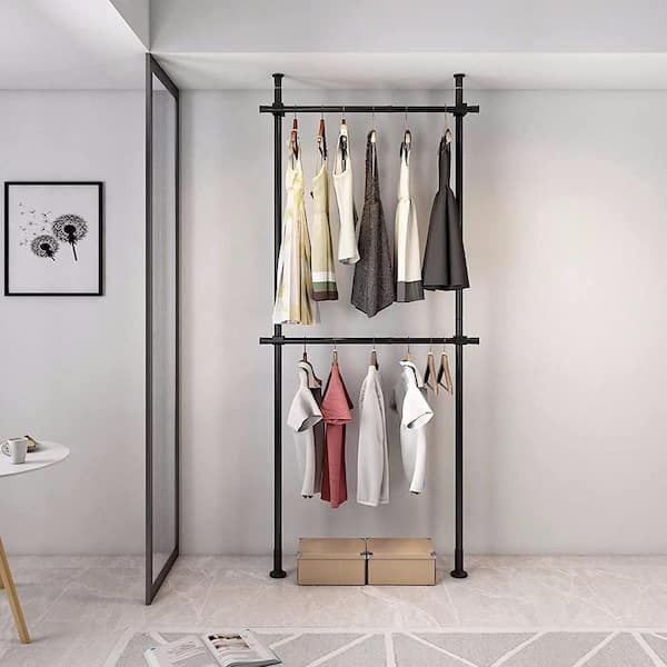 Yiyibyus Black Stainless Steel 2 Tier Adjustable Hanging Clothes Rack 43.3  In. W X 120 In (View 5 of 15)