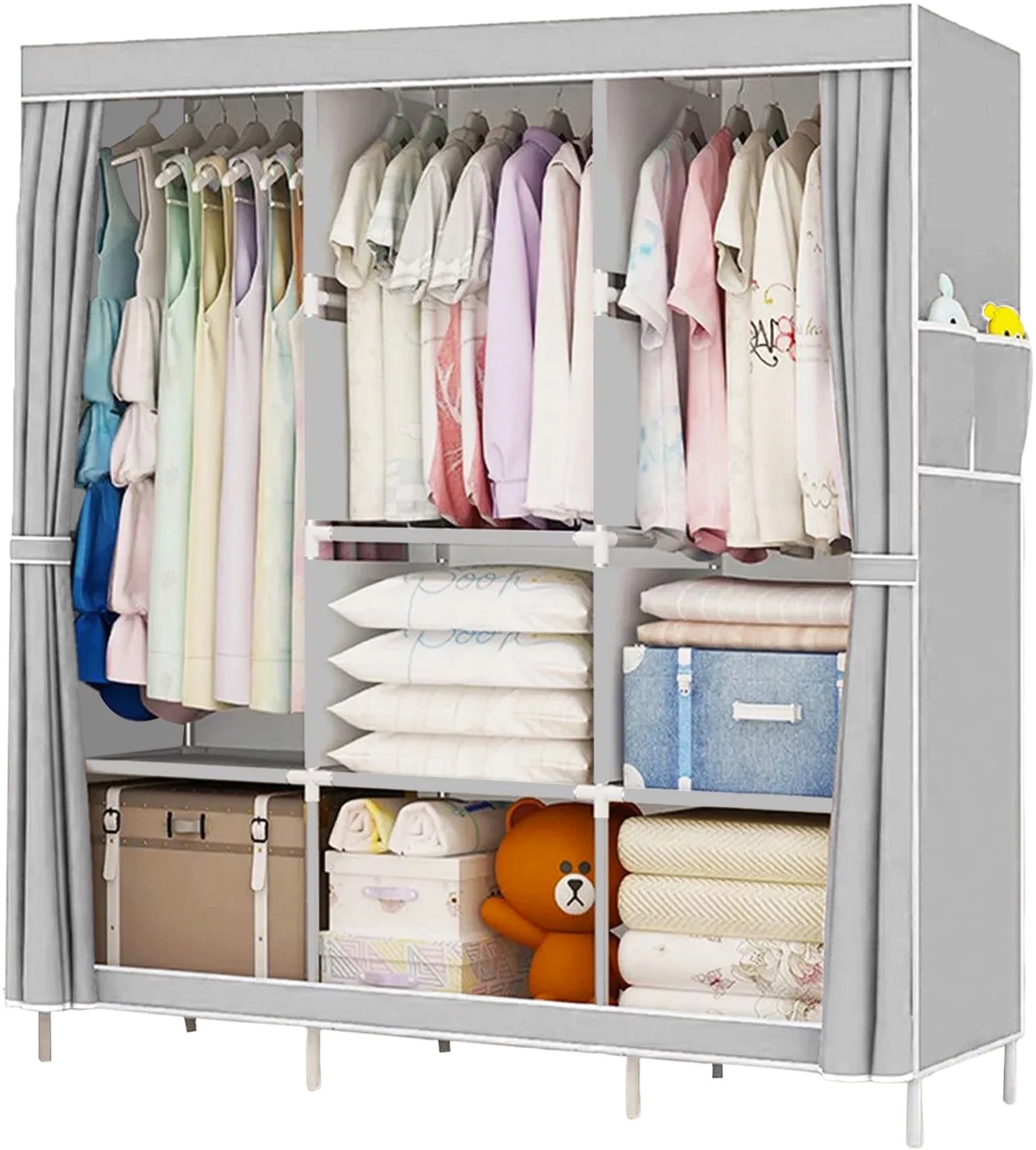 Youpins Clothes Organizer 3 Hanging Rod Shelf Portable Closet With Cover  Clothes Rack Standing Closet Clothes Storage Wardrobe Garment Cabinet –  Walmart With Wardrobes With Shelf Portable Closet (View 7 of 15)
