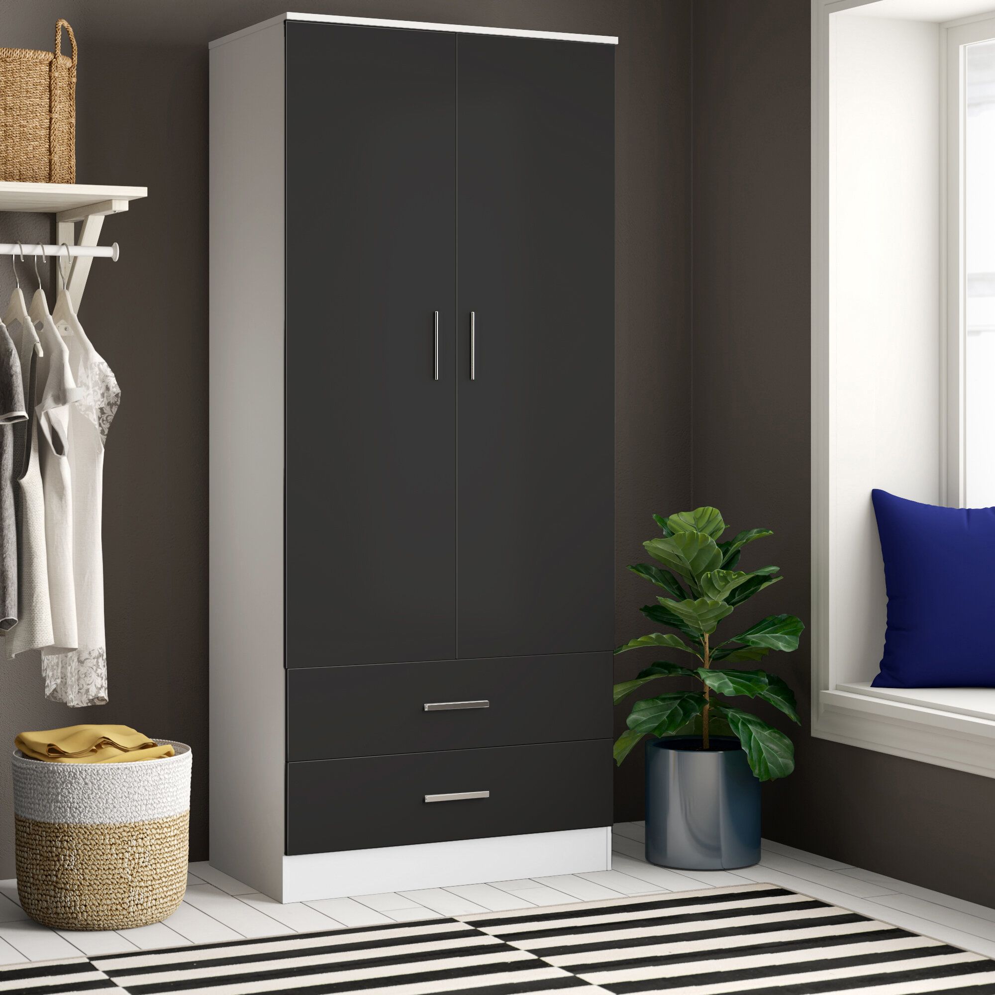 Zipcode Design Eva 2 Door Manufactured Wood Wardrobe & Reviews |  Wayfair.co.uk Within Single Black Wardrobes (Photo 6 of 15)