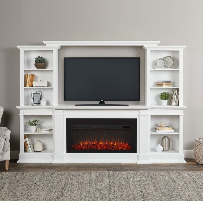 107" Monte Vista White Tv Stand Electric Fireplace Intended For Electric Fireplace Tv Stands (Photo 11 of 15)