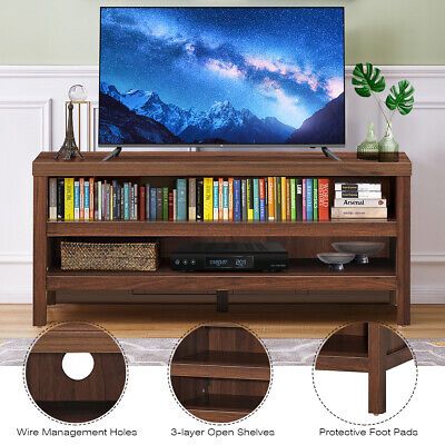 3 Tier Tv Stand Console Cabinet For Tv's Up To 45" With Storage  Shelves Walnut | Ebay Regarding Tier Stand Console Cabinets (Photo 10 of 15)