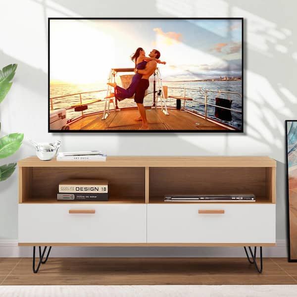 47 In. Mid Century Modern Tv Stand Flat Screen Wood Tv Console Media  Cabinet Fits Tv's Up To 55 In. With Storage Lm W67936027 – The Home Depot Inside Stand For Flat Screen (Photo 2 of 15)