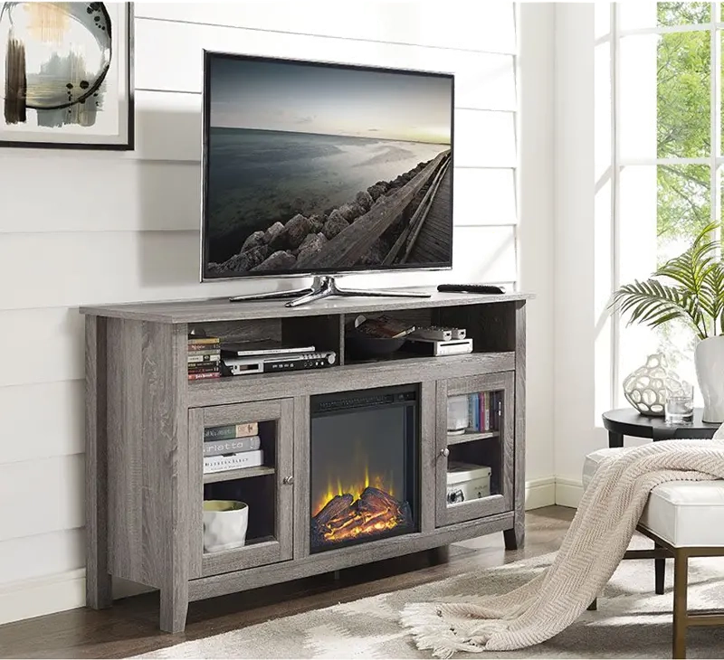 58 Inch Driftwood Brown Highboy Fireplace Tv Stand – Walker Edison | Rc  Willey Within Wood Highboy Fireplace Tv Stands (View 3 of 15)