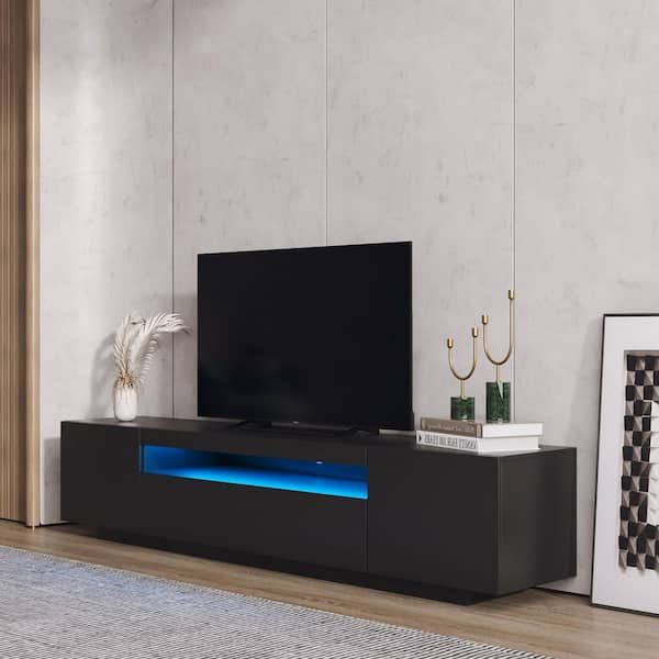 79 In. Black Modern Tv Stand With Rgb Light Fits Tv's Up To 80 In. With  Cable Management D W33140083 – The Home Depot In Rgb Entertainment Centers Black (Photo 15 of 15)