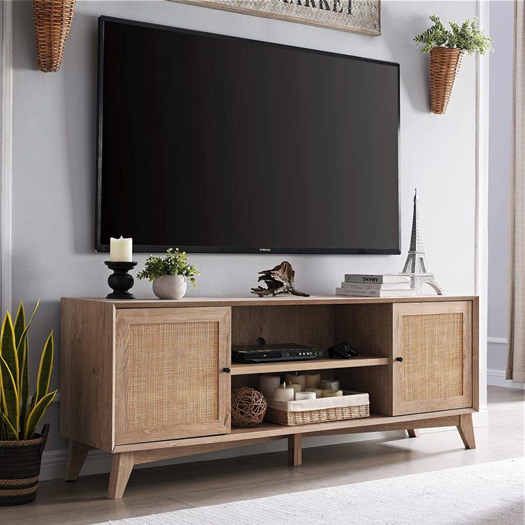 Bay Isle Home Linets Natural Rattan Tv Console Tv Stand For 65+ Inch Tv,  25" Tall Highboy Entertainment Center & Reviews | Wayfair Regarding Media Entertainment Center Tv Stands (Photo 8 of 15)