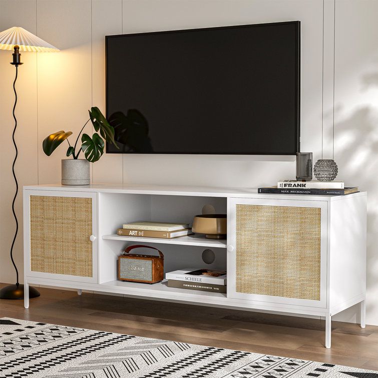 Bay Isle Home Manel Rattan Tv Stand For 65 Inch Tv, Farmhouse Entertainment  Center | Wayfair Throughout Farmhouse Rattan Tv Stands (Photo 11 of 15)