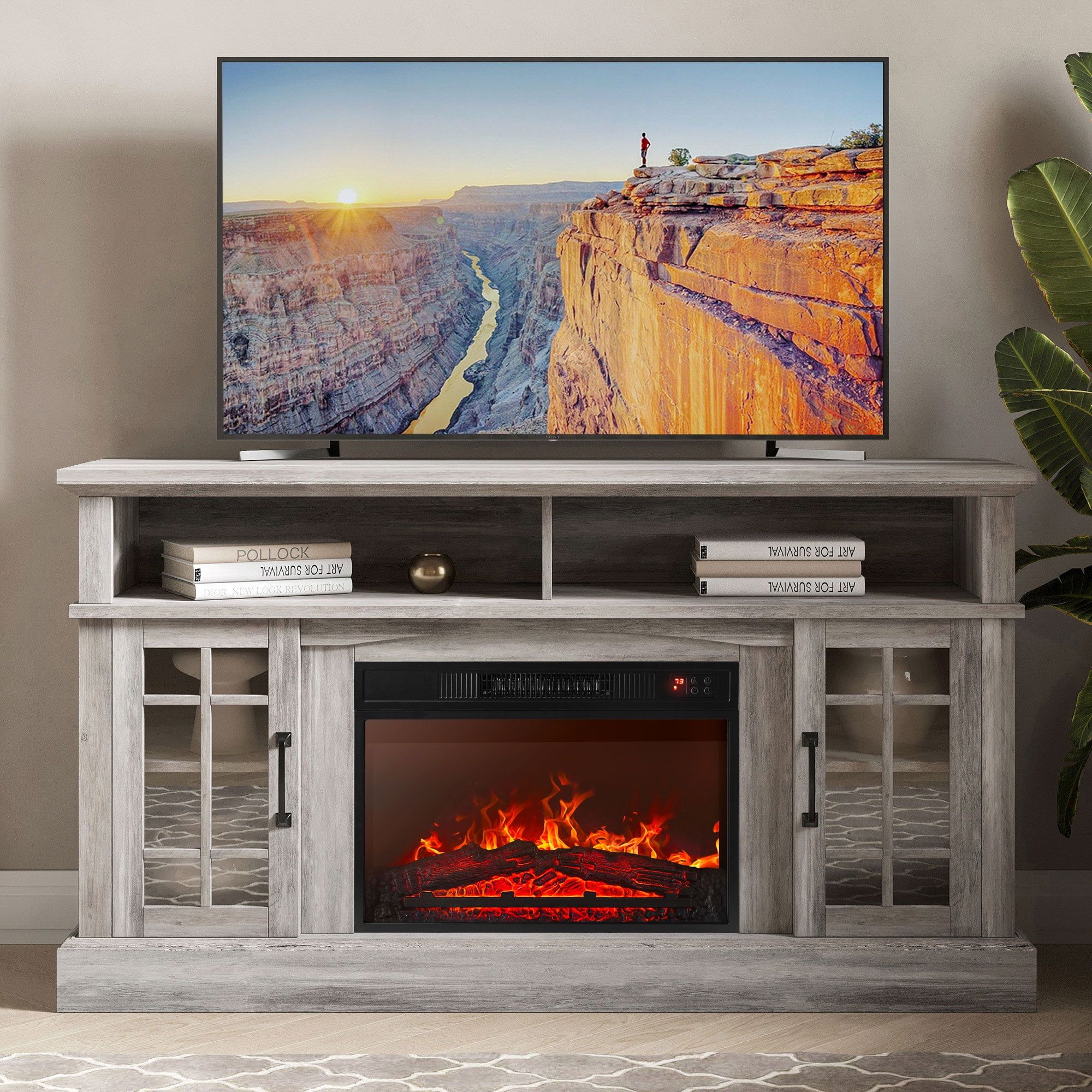 Belleze 58" Tv Stand With 23" Electric Fireplace, Fireplace Tv Console For  Tv Up To 65 Inch, Home Entertainment Center With Storage Cabinet &  Adjustable Shelves – Astorga (gray Wash) – Walmart For Tv Stands With Electric Fireplace (Photo 1 of 15)