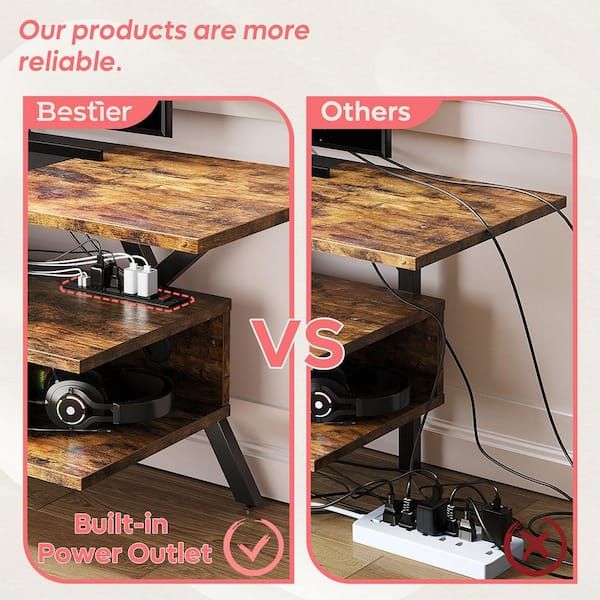 Bestier 55 In. Rustic Brown Led Tv Stand With Drawer And Power Outlets For  Tvs Up To 65 In (View 8 of 15)