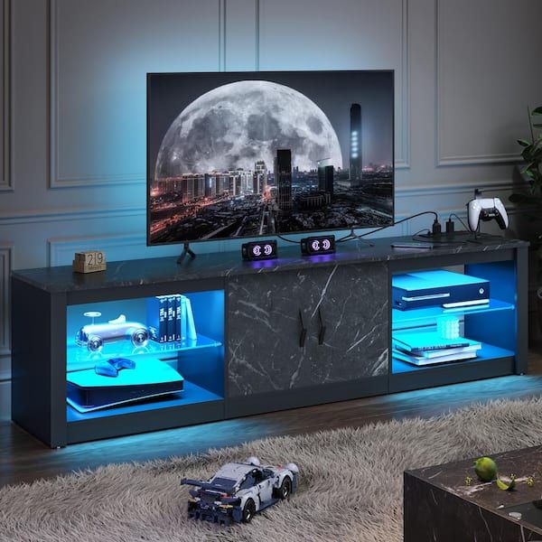 Bestier 70 In. Black Marble Tv Stand Fits Tv's Up To 75 In. Entertainment  Center With Power Outlets And Cabinets L101118hus Blkm – The Home Depot Intended For Bestier Tv Stand For Tvs Up To 75" (Photo 15 of 15)