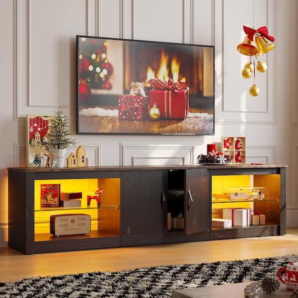Bestier 70 In. Golden Black Tv Stand Fits Tv's Up To 75 In. Led Entertainment  Center With Adjustable Shelves And Cabinet T108i Blk – The Home Depot With Bestier Tv Stand For Tvs Up To 75&quot; (Photo 2 of 15)