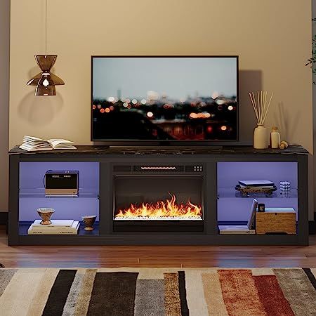 Bestier Electric Fireplace Tv Stand For 75 Inch Tv | Amazon Throughout Bestier Tv Stand For Tvs Up To 75&quot; (View 10 of 15)
