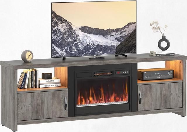 Bestier Electric Fireplace Tv Stand For Tvs Up To 80", Entertainment Center  With Led Lights, Wash Grey – Newegg Regarding Electric Fireplace Entertainment Centers (View 10 of 15)