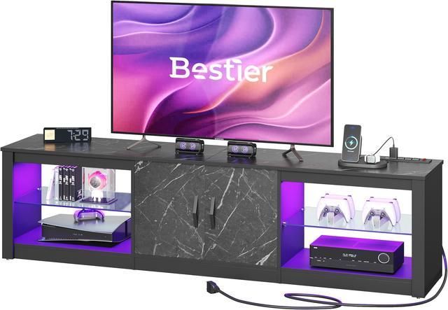 Bestier Tv Stand For Tvs Up To 75" With Led Lights & Power Outlet, Entertainment  Center With Storage Cabinet, Black Marble – Newegg Regarding Bestier Tv Stand For Tvs Up To 75&quot; (Photo 6 of 15)