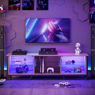 Bestier Tv Stand With Rgb Led Lights & Temper Glass Shelves For Tvs Up To  80" For Living Room, Walnut – Yahoo Shopping With Bestier Tv Stand For Tvs Up To 75" (Photo 8 of 15)
