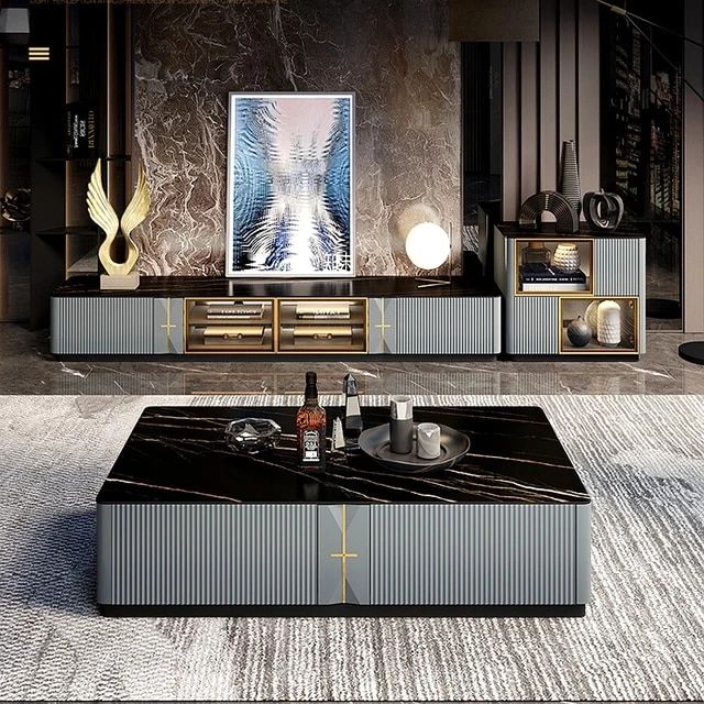 Black Luxury Sintered Stone Marble Rock Tea Table Tv Cabinet Modern Simple  Living Room Household Storage Cabinet Clear Windows – Tv Stands – Aliexpress Throughout Black Marble Tv Stands (View 8 of 15)