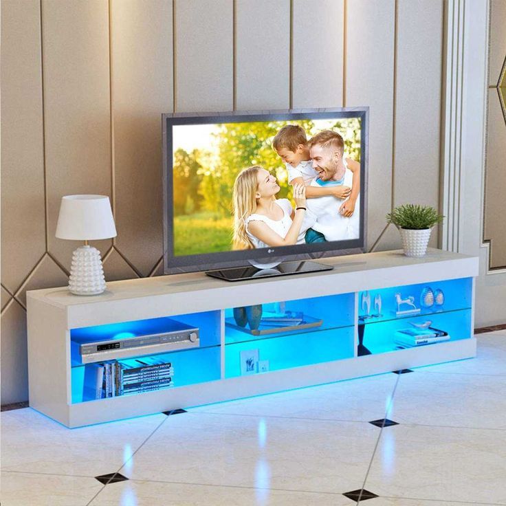 Bright Wooden & Glass Crafted Tv Stand | Tv Stand And Entertainment Center,  Led Tv Stand, Metal Shelving Units Inside White Tv Stands Entertainment Center (Photo 14 of 15)
