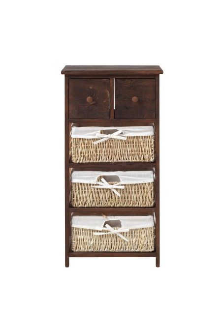 Brown Wicker Cabinet With 2 Drawers And 3 Baskets – Mobili Rebecca Regarding Wood Cabinet With Drawers (View 8 of 15)