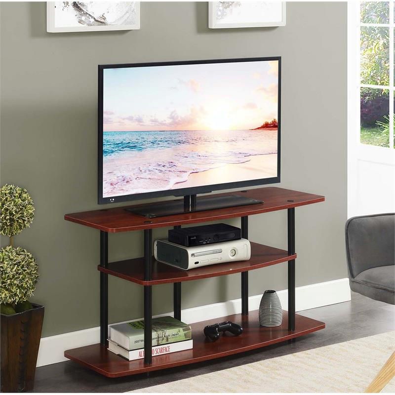 Convenience Concepts Designs2go Three Tier Wide Tv Stand In Warm Cherry  Wood | Bushfurniturecollection With Tier Stands For Tvs (Photo 3 of 15)