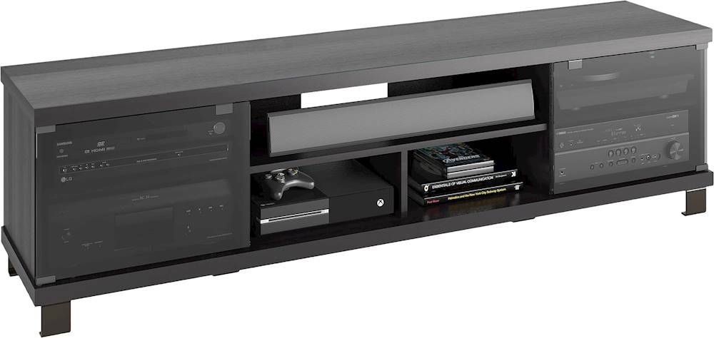 Corliving Holland Black Wooden Extra Wide Tv Stand, For Tvs Up To 85"  Ravenwood Black Thc 702 B – Best Buy With Regard To Wide Entertainment Centers (View 8 of 15)