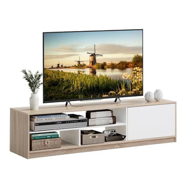 Costway 63 In. Oak Tv Stand Media Entertainment Center Fits Tv's Up To 75  In (View 11 of 15)
