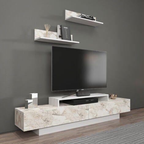 Decorotika Lusi 180 Cm Wide Modern Tv Unit With Shelves Tv Cabinet With Two  Doorstv Stand Within Modern Stands With Shelves (View 11 of 15)