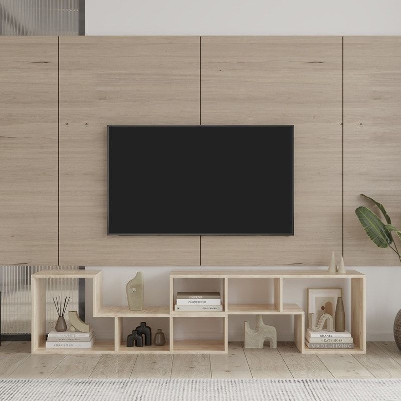 Double L Shaped Tv Stand Entertainment Center,display Shelf,nature – Bed  Bath & Beyond – 35103345 With Regard To Cafe Tv Stands With Storage (View 14 of 15)