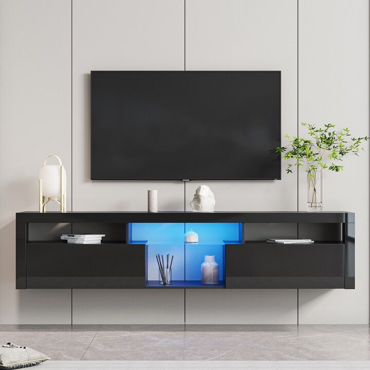 Edwinray 78''l Modern Floating&floor Dual Use Tv Stand Cabinet With 2  Storage Cabinet&open Shelf For Living Room Bedroom, Max 70 Inch – Shopstyle Intended For Dual Use Storage Cabinet Tv Stands (Photo 1 of 15)